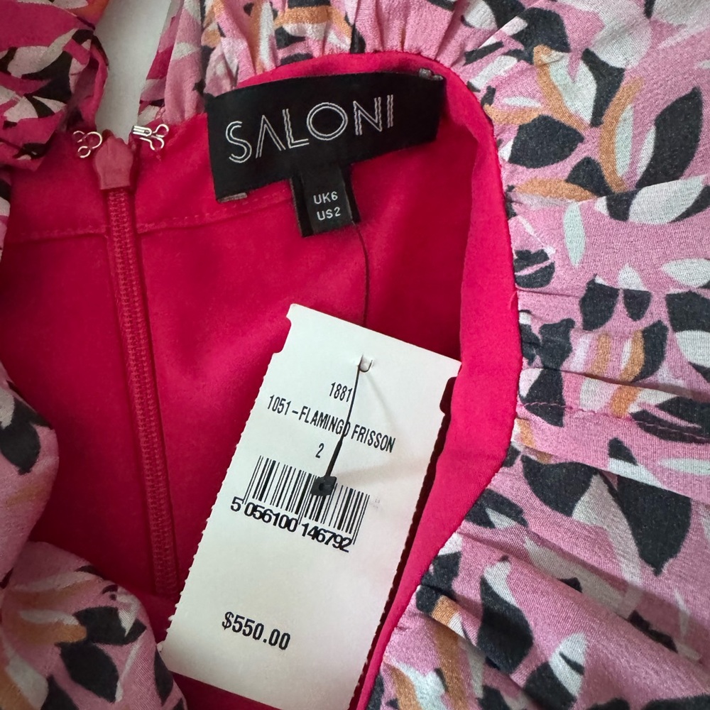Saloni Pink and Black Floral Dress